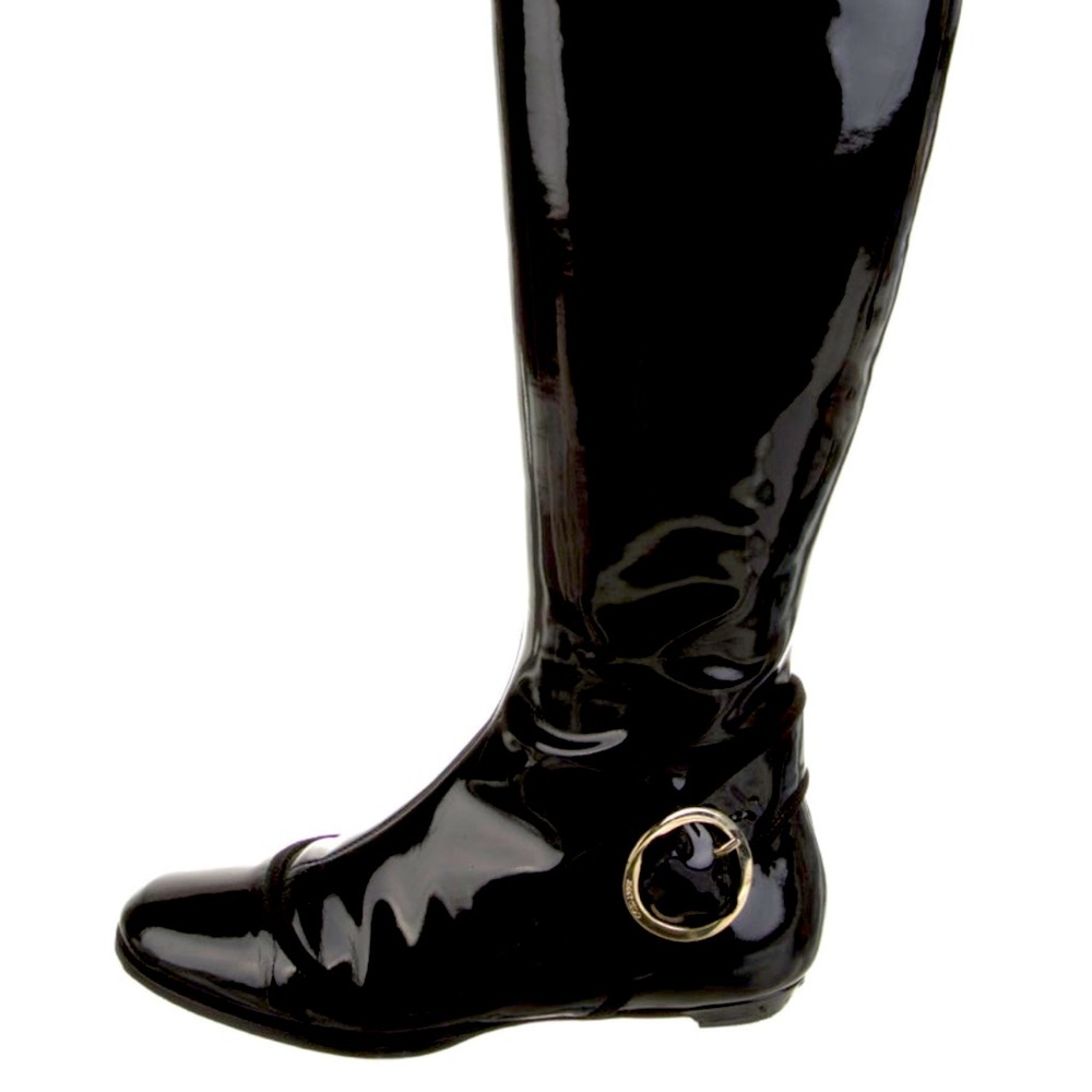 Gorgeous black patent leather Jimmy Choo riding boots, EUC size 36 with dust bag